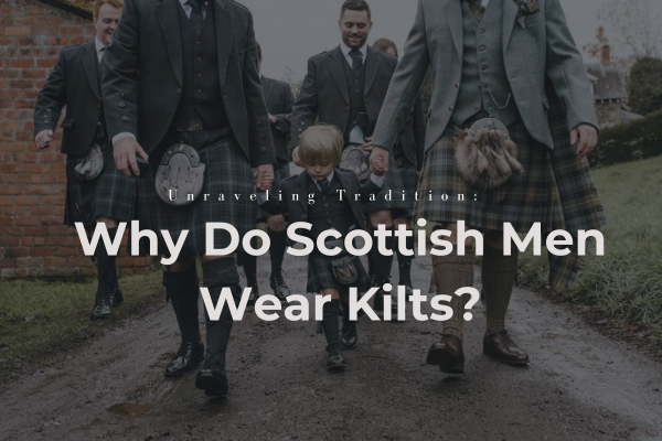An image with text Why do Scottish Men Wear kilts along with kilted man background.